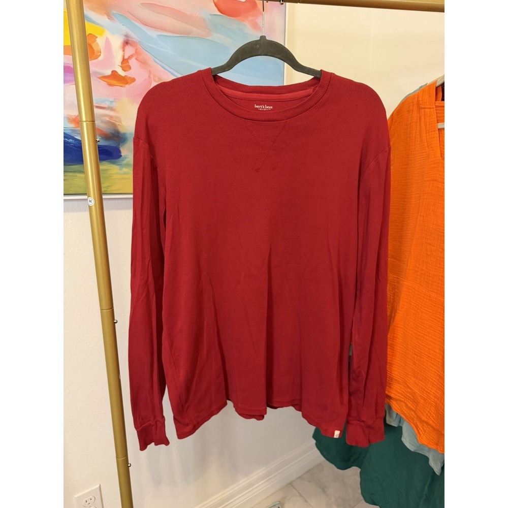 Burt's Bees Women's Red Long Sleeve Shirt Large Organic Cotton